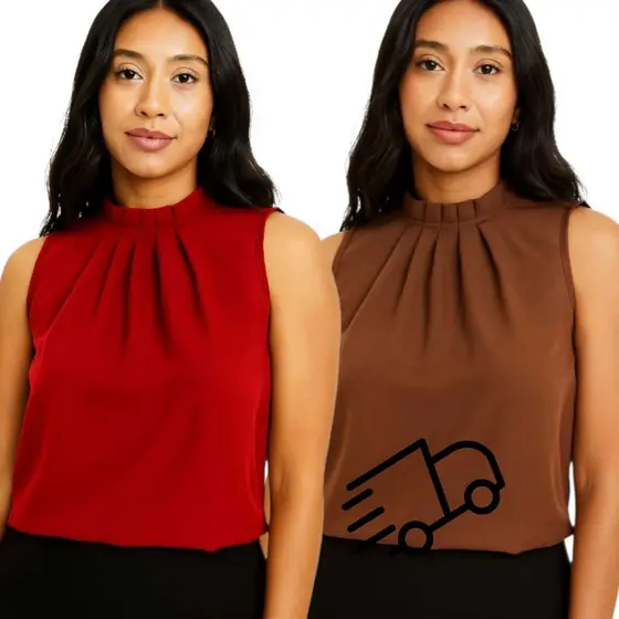 kit de 2 blusas com gola alta em tecido duna estilosa y elegante