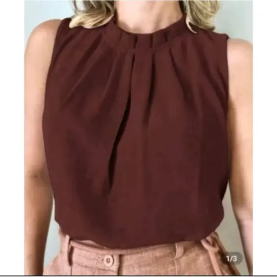 Blusa regata Feminina Gola Alta Tecido Duna Elegante e Leve para Verão Moda Casual ou Social