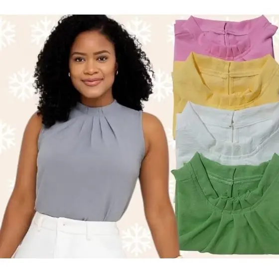 Blusa Regata Feminina Tecido Duna com Gola Alta e Pregas – Moda Elegante Verão M G GG