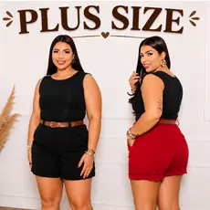 Short Feminino Alfaiataria Cintura Alta com Cinto Social Elegante P ao GG