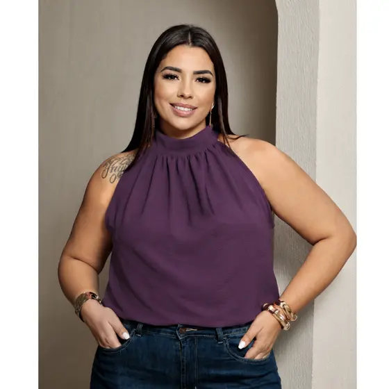 lusa Feminina Gola Alta Verde Elegante Sem Manga Tecido Leve Confortável Moda Casual Chic Verão Primavera Plus Size Tend