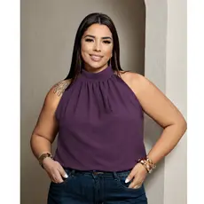 lusa Feminina Gola Alta Verde Elegante Sem Manga Tecido Leve Confortável Moda Casual Chic Verão Primavera Plus Size Tend