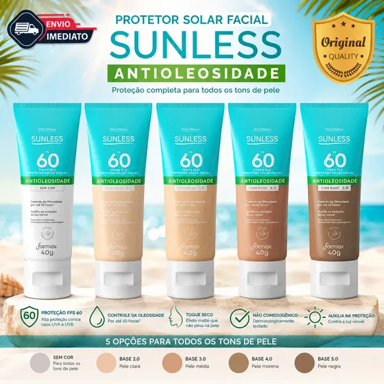 Protetor Solar Facial Antioleosidade com Base Matte Sunless FPS 60 40g