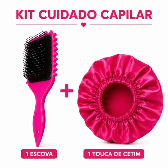 Escova Fitagem Definidora Para Cachos Raquete Cerdas de Javali Separadora de Mechas + touca Cetim