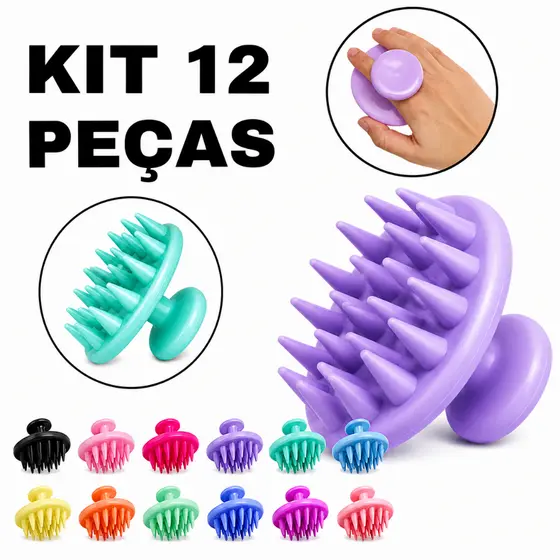 Kit 12 Escova Magica Massageador Capilar de Silicone Beauty Flash | Relaxamento + Limpeza Profunda no Banho