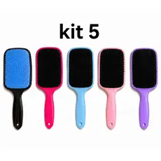 Kit com 5 Escovas De Cabelo Raquete Desembaraçadora Flex Hair Não Danifica Fios para Todos os Tipos de Cabelo