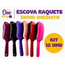 Kit com 12 Escovas De Cabelo Raquete Desembaraçadora Flex Hair Não Danifica Fios para Todos os Tipos de Cabelo Atacado