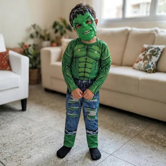 Roupa Fantasia Infantil Hulk Com Enchimento C/ Máscara