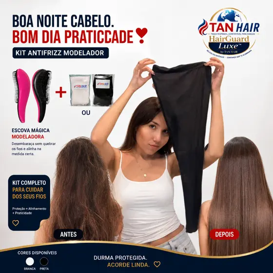 Kit Antifrizz Modelador Escova Mágica + Touca Respirável HairGuard Luxe | Desembaraça, Modela e Protege | Uso Diário