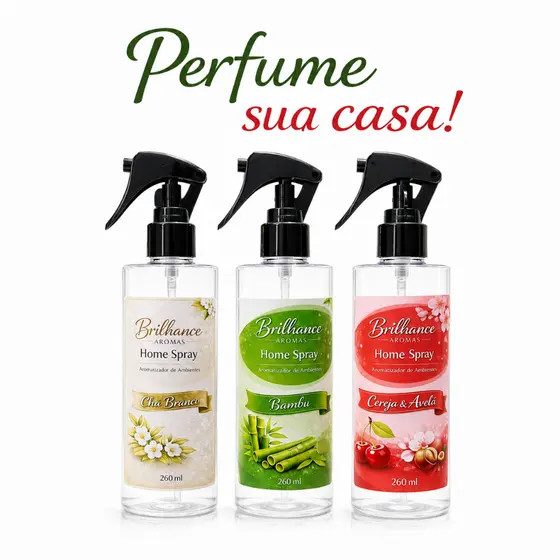 Perfume de Casa Odorizante Aromatizador de Ambientes e Tecidos Home Spray Chá Branco, Cereja e Avelã