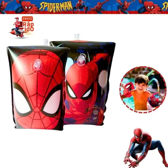 Boia de Braço Inflável Infantil Homem Aranha Até 20Kg Para Piscina Praia Diversão SPIDER MAN Par Boia