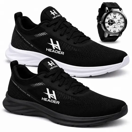 kit Tenis Masulino Run casual academia leve e confortavel + relogio