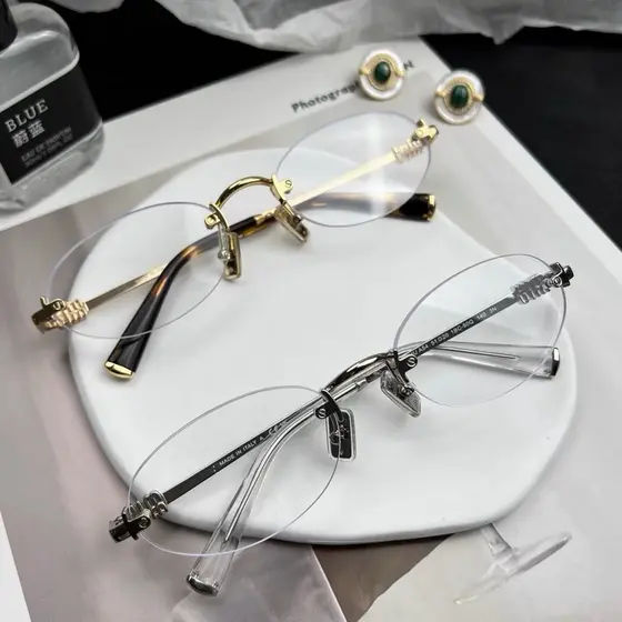 Óculos Sem Moldura Oval Luxo, Visual Minimalista para Trabalho e Dia a Dia
