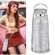 Garrafa Térmica 500ml Com Alça Strass De Luxo Aço Inoxidavel  Feminina #garrafa #térmica #academia #aço AJ009