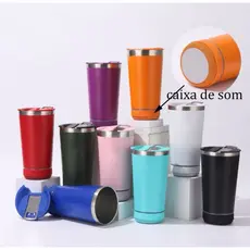 kit com 10 Copo Térmico Inox 470ml com Bluetooth para Música