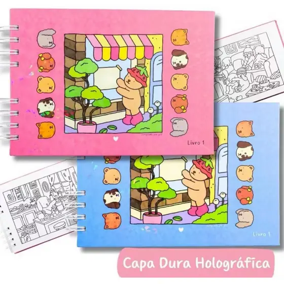 Kit 5 /10/15Livro de Colorir Bob 50 Folhas Coloring Book Capa dura Rosa  Azul e Roxo