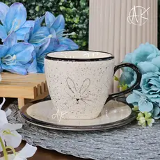 Xícara de Chá Linha especial de Páscoa Cerâmica Coelho Coração Mesa posta Pintado à Mão 200ml
