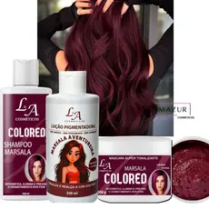 Combo Tonalizante  Marsala Pigmentador  Shampoo  Condicionador  Máscara Tonalizante Vinho Sem Amonia