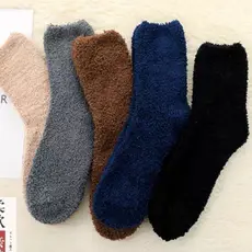 Meias grossas e quentes de lã coral para homens e mulheres, meias de outono e inverno