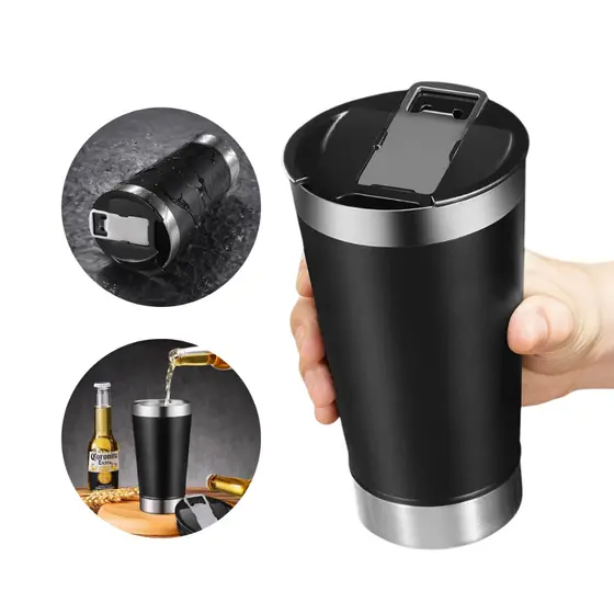 Copo Termico Cerveja Tampa Abridor Aço Inox Liso Caneca Termica Parede Dupla Garrafa Termica Água