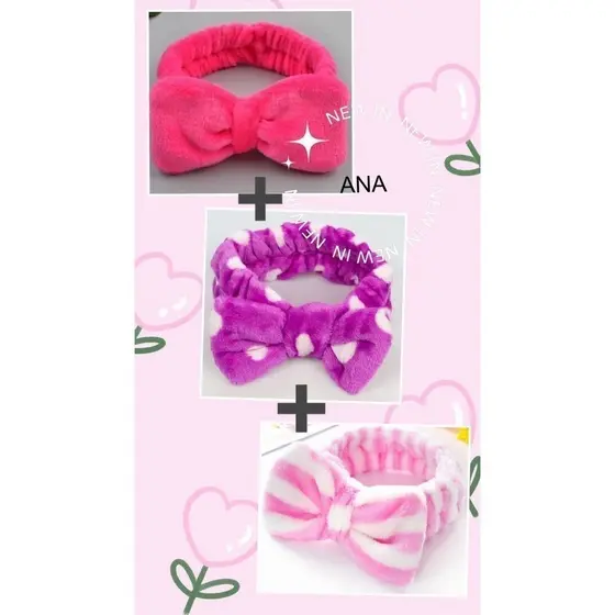 KIT 3 Faixa Laço Maquiagem Makeup Toalha Tiara Cabelo Rosto Limpo-INLIS ANA