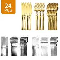 KIT 24 Talheres De Dourado Aço Inoxidável Facas Garfos e Colheres Na Cozinha Talheres kit talheres