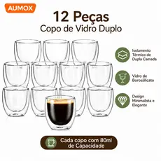 Jogo 12 Xícaras Café Expresso Parede Dupla 80ml - Copos de Vidro Borossilicato Térmico