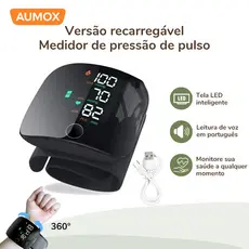 Aparelho de Pressão Digital de Pulso Profissional com Tela LED Inteligente Alta Precisão e Voz