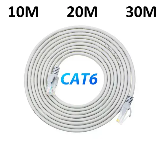 Cabo de Rede RJ45 Cat6 Alta Velocidade para Internet - Disponível em 10M 20M 30M (Interno/Externo)