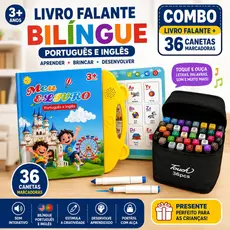 AUXOM Livro Infantil Falante Bilíngue Português/Inglês Lousa Mágica Reutilizável 2 em 1
