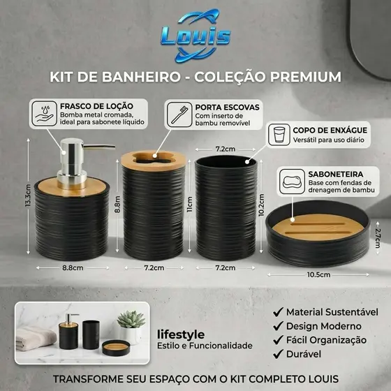 Louis Kit 4 Peças De Banheiro Porta Sabonete Líquido/Saboneteira/Porta Escova Verde