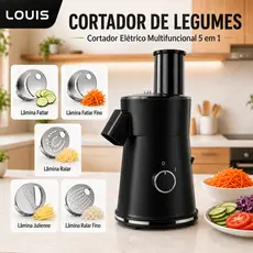 Cortador de Legumes Elétrico 5 em 1 Ralador Fatiador Processador de Alimentos Bocal 80mm