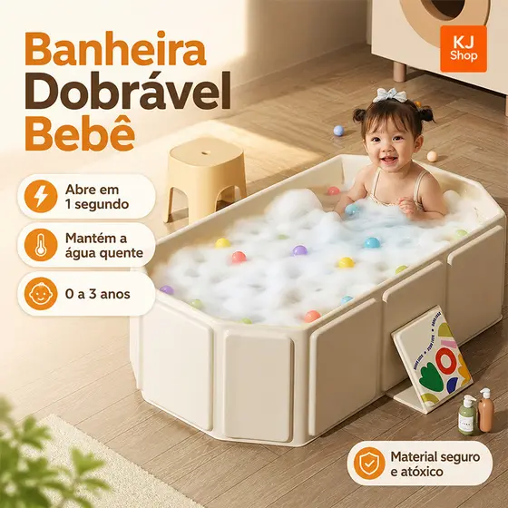 Banheira de Bebê Dobrável Infantil Antiderrapante Portátil Fácil de Guardar