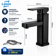 Louis Torneira Louis Banheiro Inox Monocomando Moderna Baixa, Misturador Cromada para Lavatório