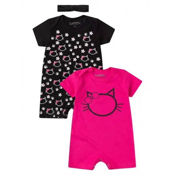 Kit Macacão Bebê Menina Suedine Gatinha Pink
