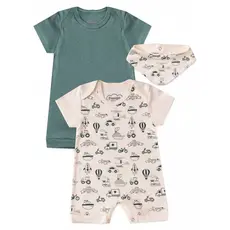 Kit Macacão Rompers Banho de Sol Bebê Menino Algodão Transporte