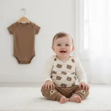 Kit Body Mijão Pagão Bebê Unissex Algodão Ursinhos Branco Off Marrom