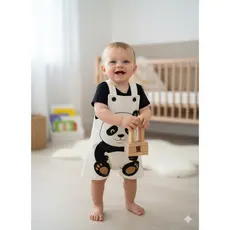 Conjunto Jardineira Bebê Unissex Suedine Panda