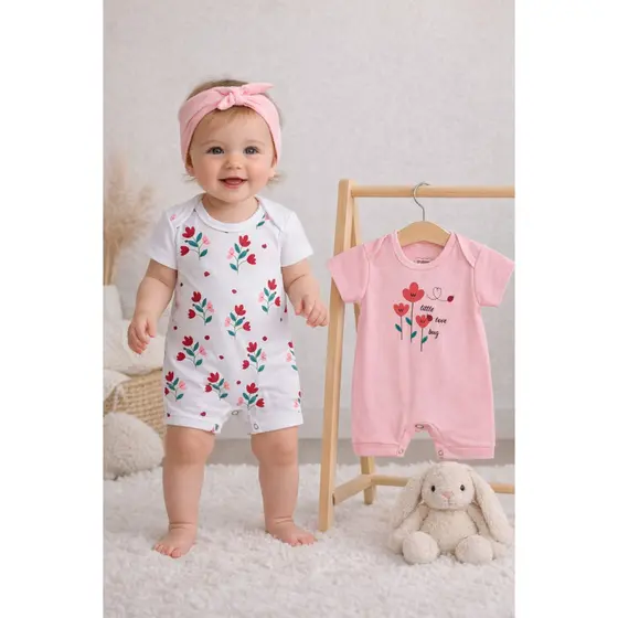Kit Macacão Bebê Menina Suedine Flores