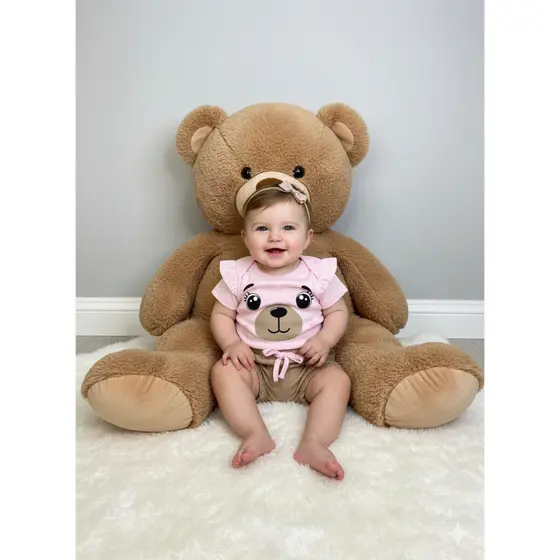 Conjunto Bebê Menina Body e Bermuda Moletinho Blush
