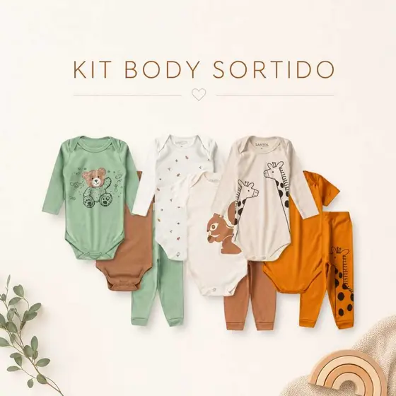 KIT 3 BODYS SORTIDOS MENINO 9 PEÇAS DE ROUPA PARA BEBE 6 BODYS 3 CALÇAS