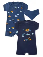Kit Macacão Bebê Menino Verão Romper, Banho de Sol em Algodão com Estampa Caminhão