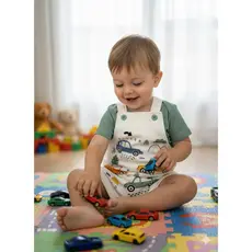 Conjunto de Jardineira 2 peças Bebê Menino Suedine Pequenos Carros