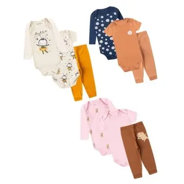 Kit 3 Kits Body Bebê Menina Suedine 9 peças
