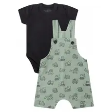 Conjunto Jardineira Bebê Menino Suedine Maquinas