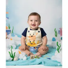 Conjunto Jardineira Bebê Menino Suedine Siri Feliz