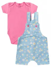 Conjunto Jardineira Bebê Menina Suedine Margaridas