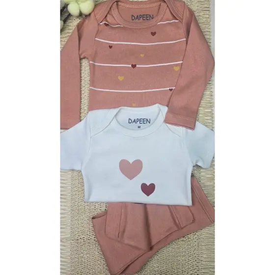 Kit Body Bebê Menina Suedine Corações