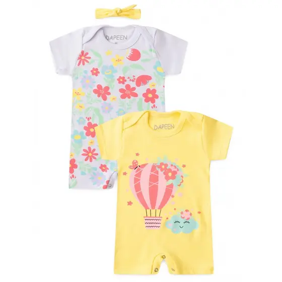 Kit Macacão Bebê Menina Verão Romper, Banho de Sol em Algodão com Estampa Floral Balão