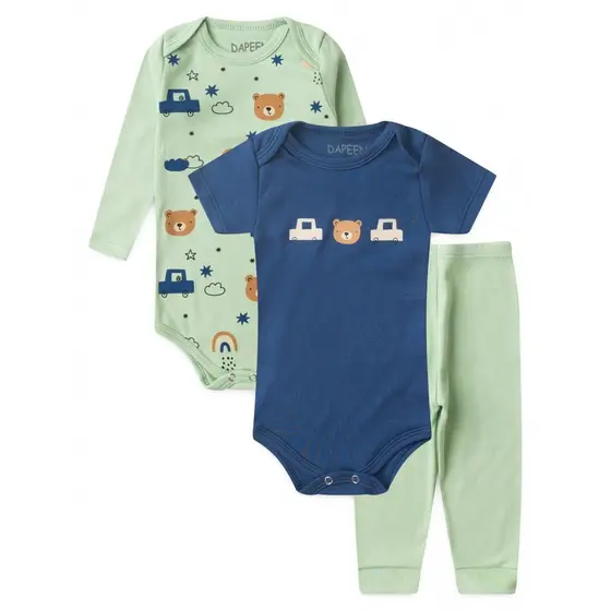 Kit Body Bebê Unissex Suedine Urso e Carros
